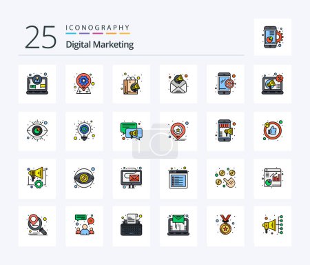 Illustration for Digital Marketing 25 Line Filled icon pack including digital marketing. email marketing. pin. digital marketing. shopping - Royalty Free Image