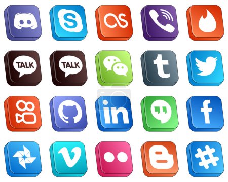 Téléchargez les illustrations : 20 Isometric 3D Icons for Top Social Media Platforms such as kuaishou. twitter. rakuten. tumblr and wechat icons. Minimalist and professional - en licence libre de droit