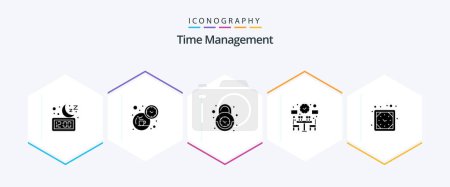 Téléchargez les illustrations : Time Management 25 Glyph icon pack including time. dinner. time. couple. secure - en licence libre de droit