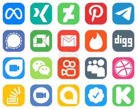 Illustration for Complete Social Media Icon Pack 20 icons such as tinder. email. signal. gmail and video icons. Gradient Icon Set - Royalty Free Image