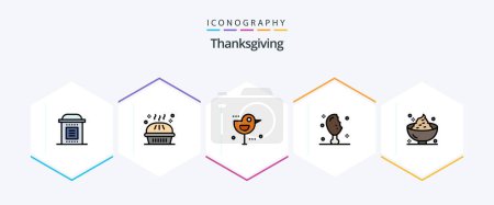 Téléchargez les illustrations : Thanksgiving 25 FilledLine icon pack including turkey leg. meat. pie. chicken leg. sparrow - en licence libre de droit