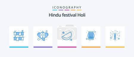 Illustration for Holi Blue 5 Icon Pack Including . fireworks. matrhri. firecracker. celebration. Creative Icons Design - Royalty Free Image