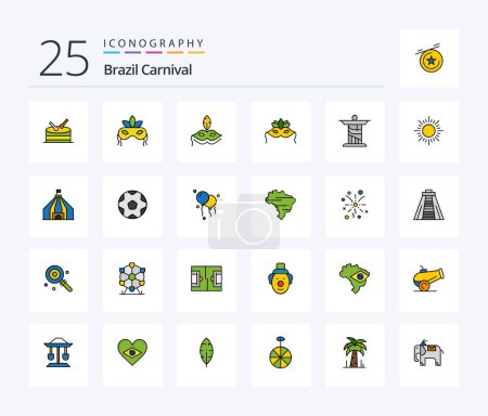Ilustración de Brazil Carnival 25 Line Filled icon pack including landmark. christ. venetian. jesus. carnival - Imagen libre de derechos