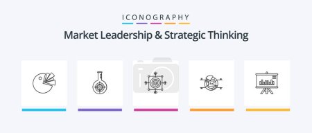 Ilustración de Market Leadership And Strategic Thinking Line 5 Icon Pack Including tower. building. file. percentage. chart. Creative Icons Design - Imagen libre de derechos
