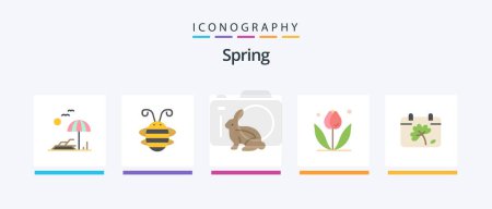 Téléchargez les illustrations : Spring Flat 5 Icon Pack Including calendar. nature. ladybug. floral. rabbit. Creative Icons Design - en licence libre de droit