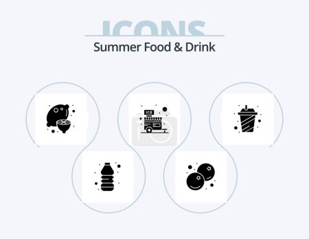 Téléchargez les illustrations : Summer Food and Drink Glyph Icon Pack 5 Icon Design. cup. stall. healthy. ice. shop - en licence libre de droit