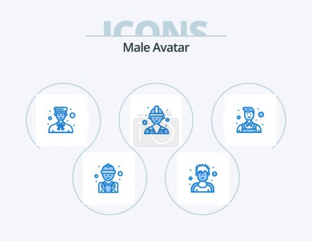 Téléchargez les illustrations : Male Avatar Blue Icon Pack 5 Icon Design. decorator. labour. sportsman. builder. people - en licence libre de droit