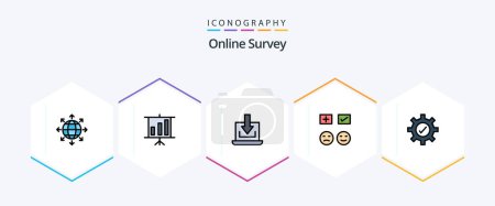 Illustration for Online Survey 25 FilledLine icon pack including setting. add. arrow. tick. happy - Royalty Free Image
