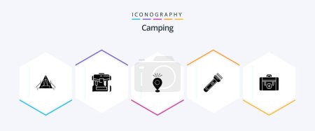 Illustration for Camping 25 Glyph icon pack including light. map. zipper. holiday. pin - Royalty Free Image