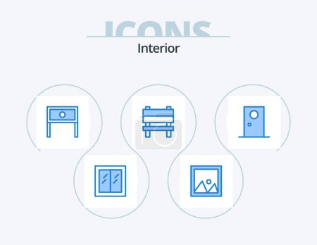Téléchargez les illustrations : Interior Blue Icon Pack 5 Icon Design. interior. chair. photo. bench. interior - en licence libre de droit