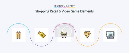 Illustration for Shoping Retail And Video Game Elements Line Filled Flat 5 Icon Pack Including cell . jewel. trolly. jewelry. diamond - Royalty Free Image