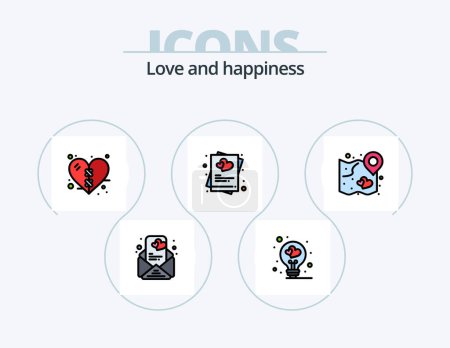 Illustration for Love Line Filled Icon Pack 5 Icon Design. label. favorite. heart. wedding. love - Royalty Free Image