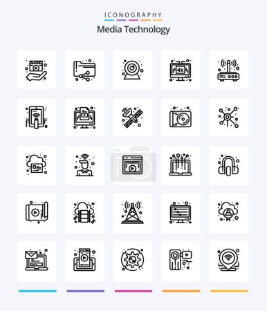 Téléchargez les illustrations : Creative Media Technology 25 OutLine icon pack  Such As modem. technology. folder. media. computer - en licence libre de droit