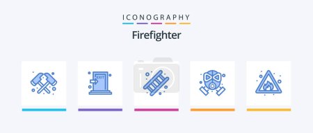 Téléchargez les illustrations : Firefighter Blue 5 Icon Pack Including alert. mask. fire. firefighter. stair. Creative Icons Design - en licence libre de droit