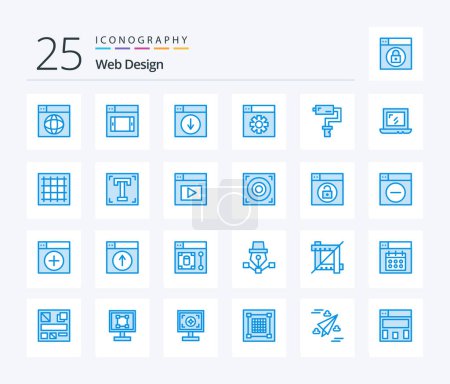 Téléchargez les illustrations : Web Design 25 Blue Color icon pack including brush. setting. web. design. application - en licence libre de droit