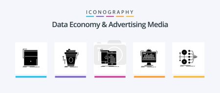 Téléchargez les illustrations : Data Economy And Advertising Media Glyph 5 Icon Pack Including monitor. dashboard. cup. move. mobile. Creative Icons Design - en licence libre de droit