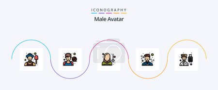 Téléchargez les illustrations : Male Avatar Line Filled Flat 5 Icon Pack Including bell boy. teacher. fencing. school. sport - en licence libre de droit