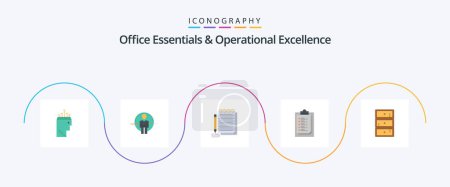 Illustration for Office Essentials And Operational Exellence Flat 5 Icon Pack Including safe. result. identity. report card. novel - Royalty Free Image