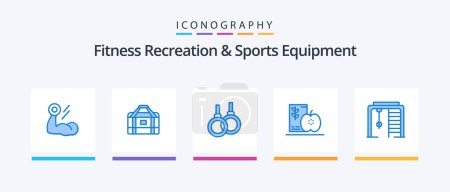 Ilustración de Fitness Recreation And Sports Equipment Blue 5 Icon Pack Including healthy. food. sports. diet. healthcare. Creative Icons Design - Imagen libre de derechos