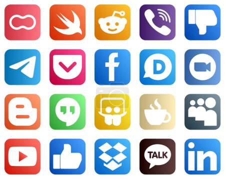 Illustration for Complete Social Media Icon Pack 20 icons such as disqus. fb. dislike and facebook icons. High resolution and fully customizable - Royalty Free Image