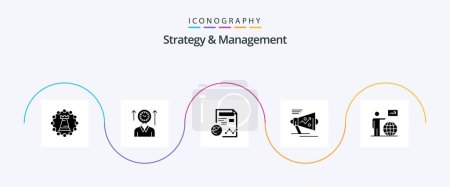 Téléchargez les illustrations : Strategy And Management Glyph 5 Icon Pack Including loudspeaker. marketing. up. business. profile - en licence libre de droit