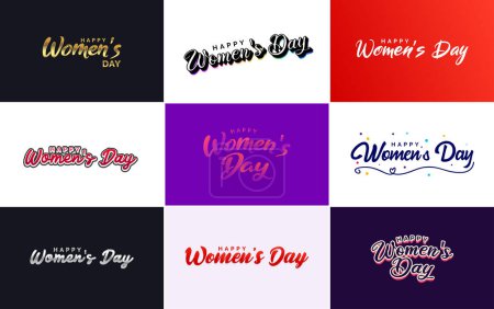 Téléchargez les illustrations : Abstract Happy Women's Day logo with a woman's face and love vector design in pink and black colors - en licence libre de droit