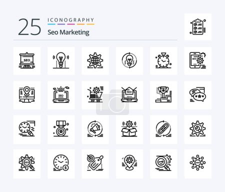 Ilustración de Seo Marketing 25 Line icon pack including light. bulb. solution. web. world - Imagen libre de derechos