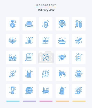 Illustration for Creative Military War 25 Blue icon pack  Such As nuclear. . army. parachute. atomic - Royalty Free Image