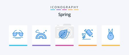 Ilustración de Spring Blue 5 Icon Pack Including easter bunny. bunny. ecology. butterfly. butterfly and flower. Creative Icons Design - Imagen libre de derechos