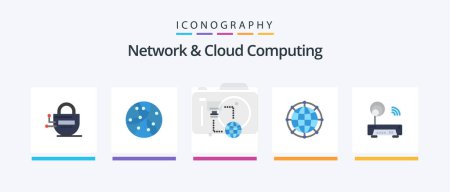 Téléchargez les illustrations : Network And Cloud Computing Flat 5 Icon Pack Including device. network. internet. internet. data. Creative Icons Design - en licence libre de droit
