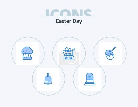 Illustration for Easter Blue Icon Pack 5 Icon Design. easter. shopping. cake. easter. cart - Royalty Free Image