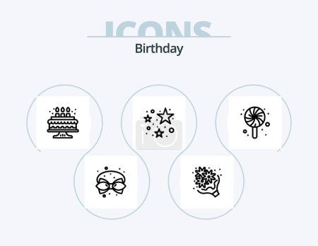Illustration for Birthday Line Icon Pack 5 Icon Design. party. celebration. sweet. birthday. love - Royalty Free Image