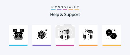 Téléchargez les illustrations : Help And Support Glyph 5 Icon Pack Including help. service. insurance. support. center. Creative Icons Design - en licence libre de droit