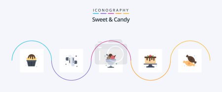Téléchargez les illustrations : Sweet And Candy Flat 5 Icon Pack Including candy. food. cafe. dessert. restaurant - en licence libre de droit
