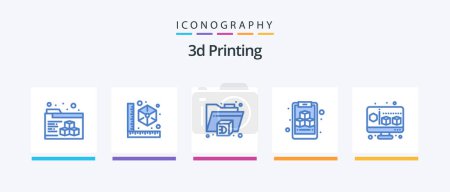 Illustration for 3d Printing Blue 5 Icon Pack Including computer. cube. 3d. 3d. cube. Creative Icons Design - Royalty Free Image