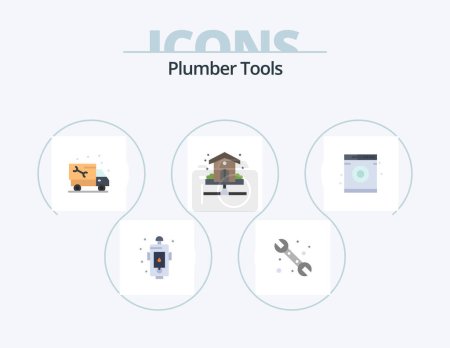 Illustration for Plumber Flat Icon Pack 5 Icon Design. plumbing. pipe. system. house. plumbing - Royalty Free Image