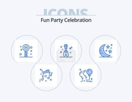 Illustration for Party Blue Icon Pack 5 Icon Design. night. bar. lollipop. party. guitar - Royalty Free Image