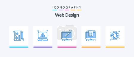 Téléchargez les illustrations : Web Design Blue 5 Icon Pack Including color wheel. technology. pencil. list. digital. Creative Icons Design - en licence libre de droit
