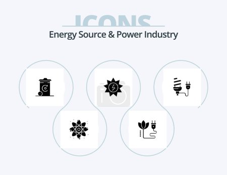 Téléchargez les illustrations : Energy Source And Power Industry Glyph Icon Pack 5 Icon Design. economic. power. bin. energy. energy - en licence libre de droit