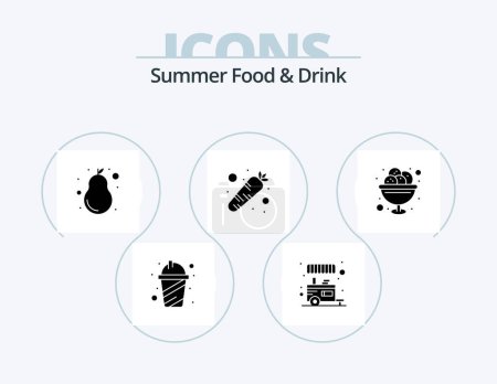 Ilustración de Comida y bebida de verano Glyph Icon Pack 5 Icon Design. crema. vegetal. frutas. condimento. zanahoria - Imagen libre de derechos