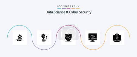 Téléchargez les illustrations : Data Science And Cyber Security Glyph 5 Icon Pack Including surveillance. online. fire. monitor. security - en licence libre de droit