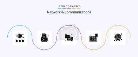 Téléchargez les illustrations : Network And Communications Glyph 5 Icon Pack Including setting. laptop. profile. configure. support - en licence libre de droit