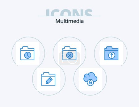 Illustration for Multimedia Blue Icon Pack 5 Icon Design. . . history. upload. files - Royalty Free Image