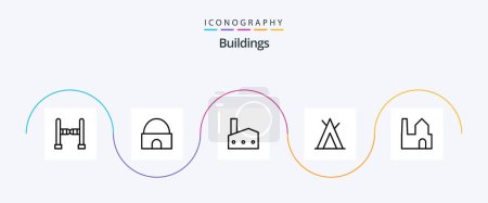 Illustration for Buildings Line 5 Icon Pack Including factory chimney. wigwam. factory. tent. nuclear plant - Royalty Free Image