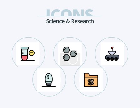 Ilustración de Línea de ciencia llena Icon Pack 5 Icon Design. espacio. ciencia. biológico. satélite. web - Imagen libre de derechos