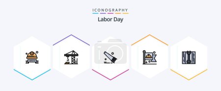 Illustration for Labor Day 25 FilledLine icon pack including repair. wrench. saw. labour. flag - Royalty Free Image