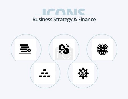 Téléchargez les illustrations : Business Strategy And Finance Glyph Icon Pack 5 Icon Design. converter . save. gear . dollar . money - en licence libre de droit