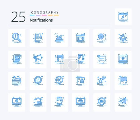 Ilustración de Notificaciones 25 Blue Color paquete de iconos incluyendo alerta. notificación. campana. emergente. correo electrónico - Imagen libre de derechos