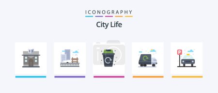 Ilustración de City Life Flat 5 Icon Pack Including car. city. life. truck. life. Creative Icons Design - Imagen libre de derechos