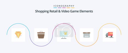 Illustration for Shoping Retail And Video Game Elements Flat 5 Icon Pack Including delivery . shopping. computer . code. bar - Royalty Free Image